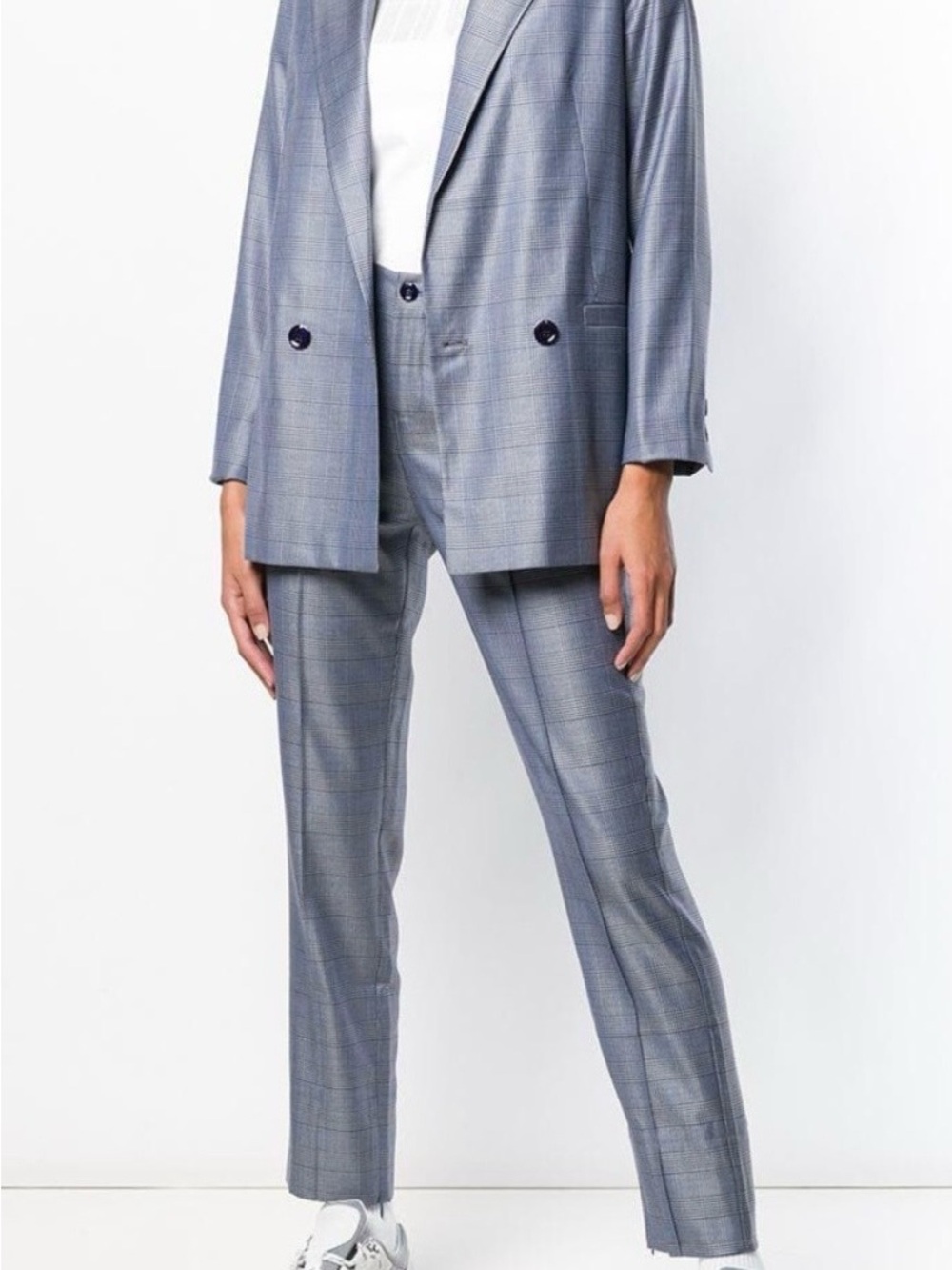 Ganni 1760 Merkel Blue Glen Plaid Slim Fit Trouser Pants size 38 / US 6